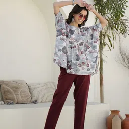 SANSKRUTIHOMES Printed Round Neck Short Sleeves Pure Cotton Top & Trouser-image-91