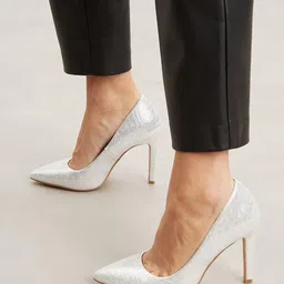 DOROTHY PERKINS Silver-Toned Textured Stiletto Pumps-image-49