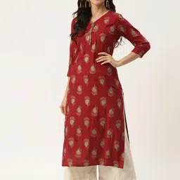 KBZ Women Maroon & Beige Ethnic Motifs Printed Kurta-picture-32