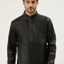 Leather Retail Men Black Solid Leather Jacket-picture-15