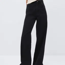 MANGO Women Black Pure Cotton Wide Leg High-Rise Jeans-picture-23