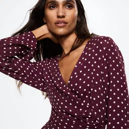 MANGO Burgundy & Off White Sustainable Printed Basic Jumpsuit-picture-3