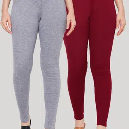 Clora Creation Women Pack Of 2 Maroon & Grey Red Solid Woollen Ankle Length Leggings image 1