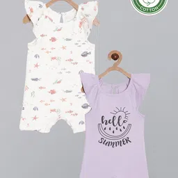 Broon Infant Girls Pack Of 2 White & Purple Pure Organic Cotton Rompers-picture-20