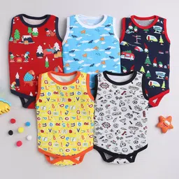 EIO Infants Pack Of 5 Printed Pure Cotton Bodysuit-picture-40