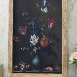 The Decor Mart Black & Maroon Retro Floral Canvas Painting Framed Wall Art-image-97