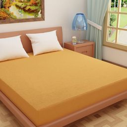 DREAM CARE Gold Coloured Solid Single Bed Waterproof Mattress Protector-picture-1