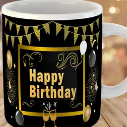 Keviv Black & Yellow Happy Birthday Printed Ceramic Glossy Coffee Mug 325 ml-picture-10