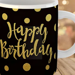 Keviv Black & Gold Toned Happy Birthday Printed Ceramic Glossy Coffee Mug 325 ml-image-84
