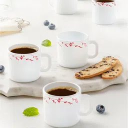 Larah by BOROSIL White & Red Floral Printed Opalware Glossy Mugs Set of 6  Mugs-picture-3