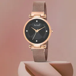 Relish Women Black Embellished Dial & Rose Gold Toned Stainless Steel Bracelet Style Straps Analogue Watch-picture-12