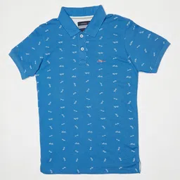Octave Boys Blue & White Printed Polo Collar T-shirt image 1