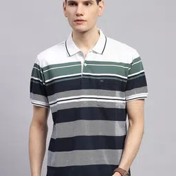 Monte Carlo Men Striped Polo Collar Pockets T-shirt image 1