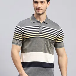 Monte Carlo Striped Polo Collar short Sleeves Pockets Regular Fit Cotton T-shirt-picture-37
