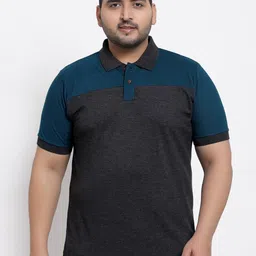 Kalt Plus Men Teal Colourblocked Polo Collar Pockets T-shirt-picture-19