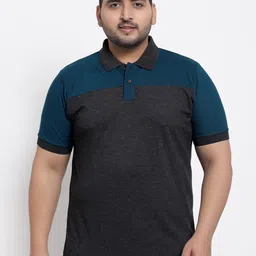 Kalt Plus Men Grey & Teal Colourblocked Cotton Plus Size T-shirt-picture-28
