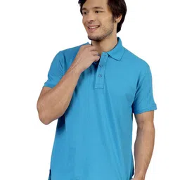 Greylongg Men Solid Turquoise Cotton Regular Fit Polo T-shirt-picture-28