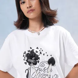 Tokyo Talkies Women Floral Printed Round Neck Oversized T-shirt-image-42