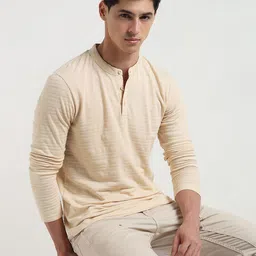 R&B Striped Henley Neck Long Sleeves Regular Fit Cotton T-shirt-image-8