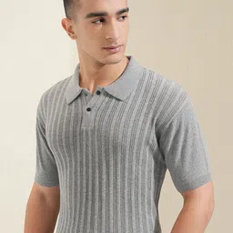 HIGHLANDER Men Knitted Textured Polo Collar Regular Fit T-shirt-picture-37