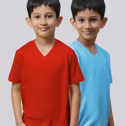 Friskers Boys Pack Of 2 V-Neck Pure Cotton T-shirts-image-10