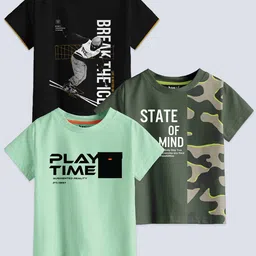 BAESD Boys Pack Of 3 Typography Printed Round Neck Short Sleeves Pure Cotton T-shirt-picture-19