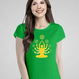 Pootlu Women Green & Yellow Graphic Printed Cotton T-shirt-image-23