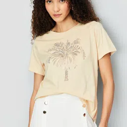 max Women Floral Printed Round Neck Cotton T-shirt-image-44