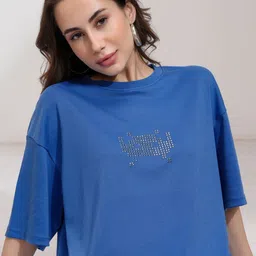 Street By Tokyo Talkies Women Solid Round Neck Cotton Oversized T-shirt-image-64