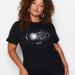 Trendyol Plus Size Graphic Printed Pure Cotton T-shirt image 1
