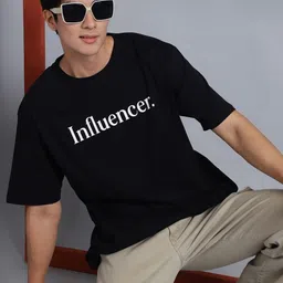 DOOR74 Typography Printed Short Sleeves Applique Cotton Oversized T-shirt image 1