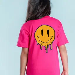 NUSYL Girls Smile Printed Drop-Shoulder Sleeves Longline Oversized Skating Sports T-shirt-picture-19