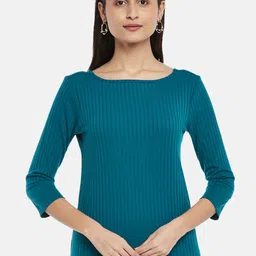 Annabelle by Pantaloons Teal Ribbed Casual Regular Top-picture-10