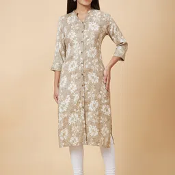 Globus Mandarin Collar Floral Printed Thread Work Kurta-picture-10