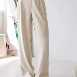 Next One Women Smart Loose Fit High-Rise Easy Wash Cotton Parallel Trousers-image-54