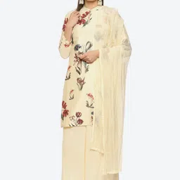 Biba by Rohit Bal Band Collar Floral Print Chanderi Silk Kurta With Palazzos & Dupatta by Rohit Bal-picture-16
