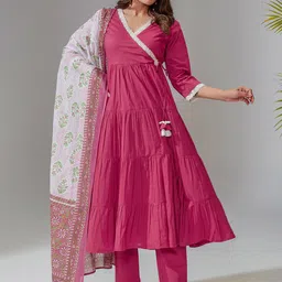KASYA V-Neck Gotta Patti Angrakha Pure Cotton Kurta with Palazzos & With Dupatta image 5