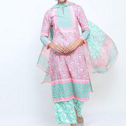 Vishudh Women Grey Floral Printed Straight Kurti with Trousers & With Dupatta-picture-19