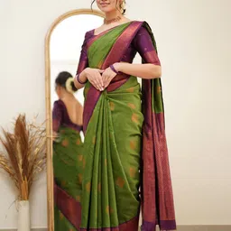 Areca Designer Ethnic Motifs Woven Design Zari Art Silk Banarasi Saree-image-35