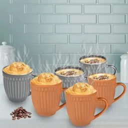 URBAN CHEF Set of 6 Grey & Mustard Textured Ceramic Glossy Mugs-image-86