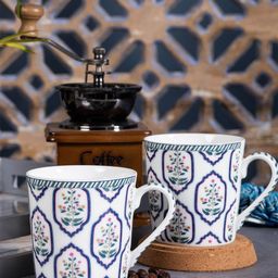 GOODHOMES White & Blue Set of 2 Printed Bone China Glossy Mugs 320 ml Each-picture-6