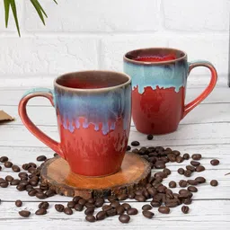 Homesake Set of 2 Red & Blue Handcrafted Solid Ceramic Glossy Mugs-picture-38