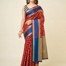 RAJ DHARMA SILK Ethnic Motif Woven Design Zari Banarasi Saree-picture-40