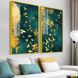vibecrafts Golden Birds Group Flying Acrylicframed Art Panel (Set Of 2) image 3