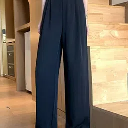 BROADSTAR Women Relaxed Straight Leg Loose Fit High-Rise Stretchable Easy Wash Trousers-image-74