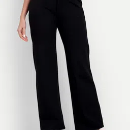 BROADSTAR Women Relaxed Straight Leg Loose Fit High-Rise Easy Wash Trousers-image-90