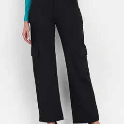BROADSTAR Women Relaxed Straight Leg Loose Fit High-Rise Easy Wash Cargo Trousers-picture-32