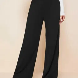 BROADSTAR Women Black Relaxed Straight Leg Loose Fit High-Rise Easy Wash Trousers-picture-36