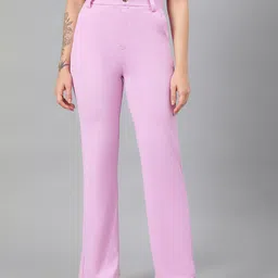 Kotty Women Purple Relaxed Straight Leg Fit High-Rise Easy Wash Trousers-image-74