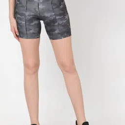 Silvertraq Women Grey Camouflage Printed High-Rise Regular Shorts-picture-12